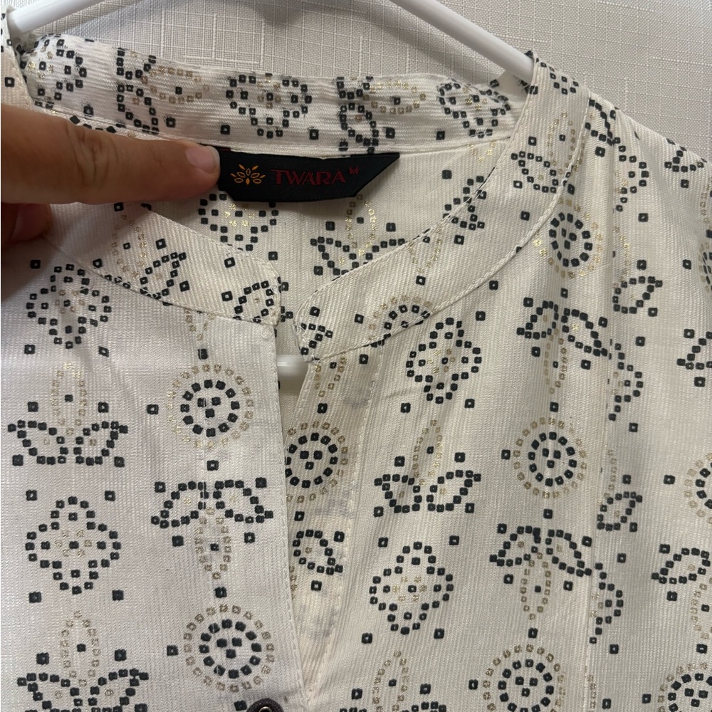 TWARA Chic Patterned Ivory Long Sleeve Dress,whit one pocket,size M - Picture 4 of 7